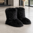 Bota Feminina com Pele de Raposa Peluda - Quente, Elegante e Macia para Inverno