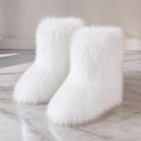 Bota Feminina com Pele de Raposa Peluda - Quente, Elegante e Macia para Inverno