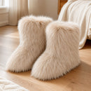 Bota Feminina com Pele de Raposa Peluda - Quente, Elegante e Macia para Inverno