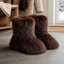 Bota Feminina com Pele de Raposa Peluda - Quente, Elegante e Macia para Inverno