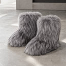 Bota Feminina com Pele de Raposa Peluda - Quente, Elegante e Macia para Inverno