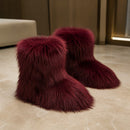 Bota Feminina com Pele de Raposa Peluda - Quente, Elegante e Macia para Inverno