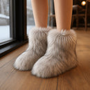Bota Feminina com Pele de Raposa Peluda - Quente, Elegante e Macia para Inverno